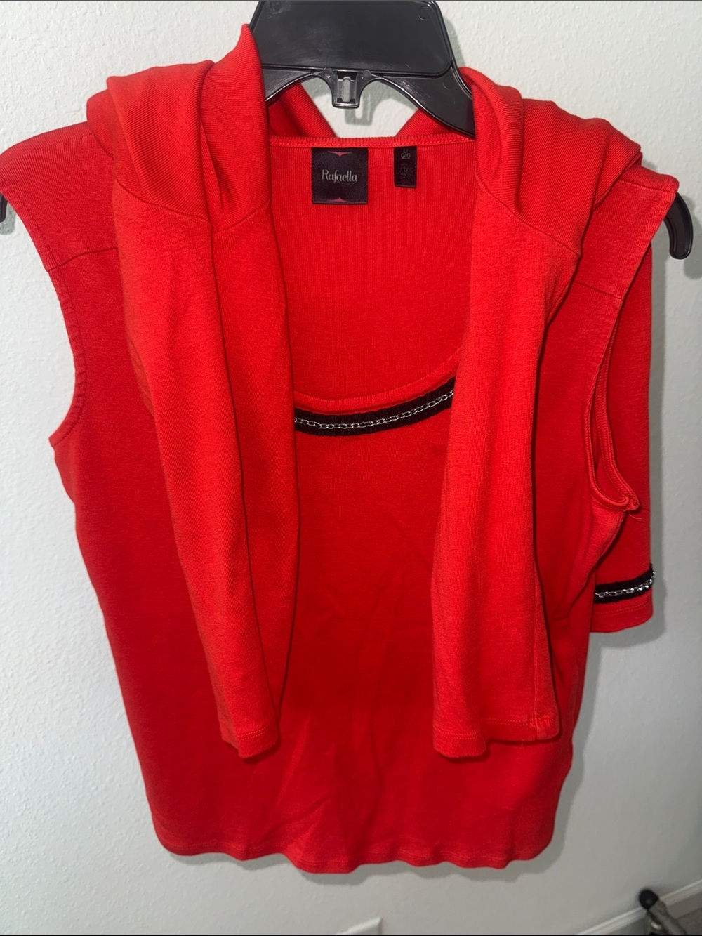 Rafaella Sleeveless Top With Matching Cardigan And Silver Chain Trim
